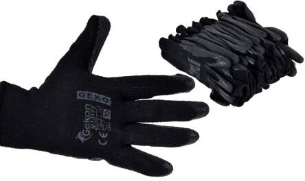 Zestaw 12 par rękawic ochronnych roboczych pokrytych lateksem firmy Geko